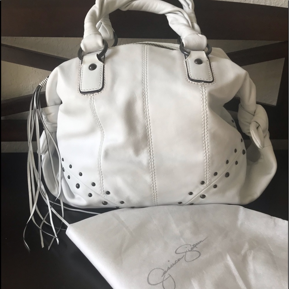 Jessica Simpson white leather Bowler Bag